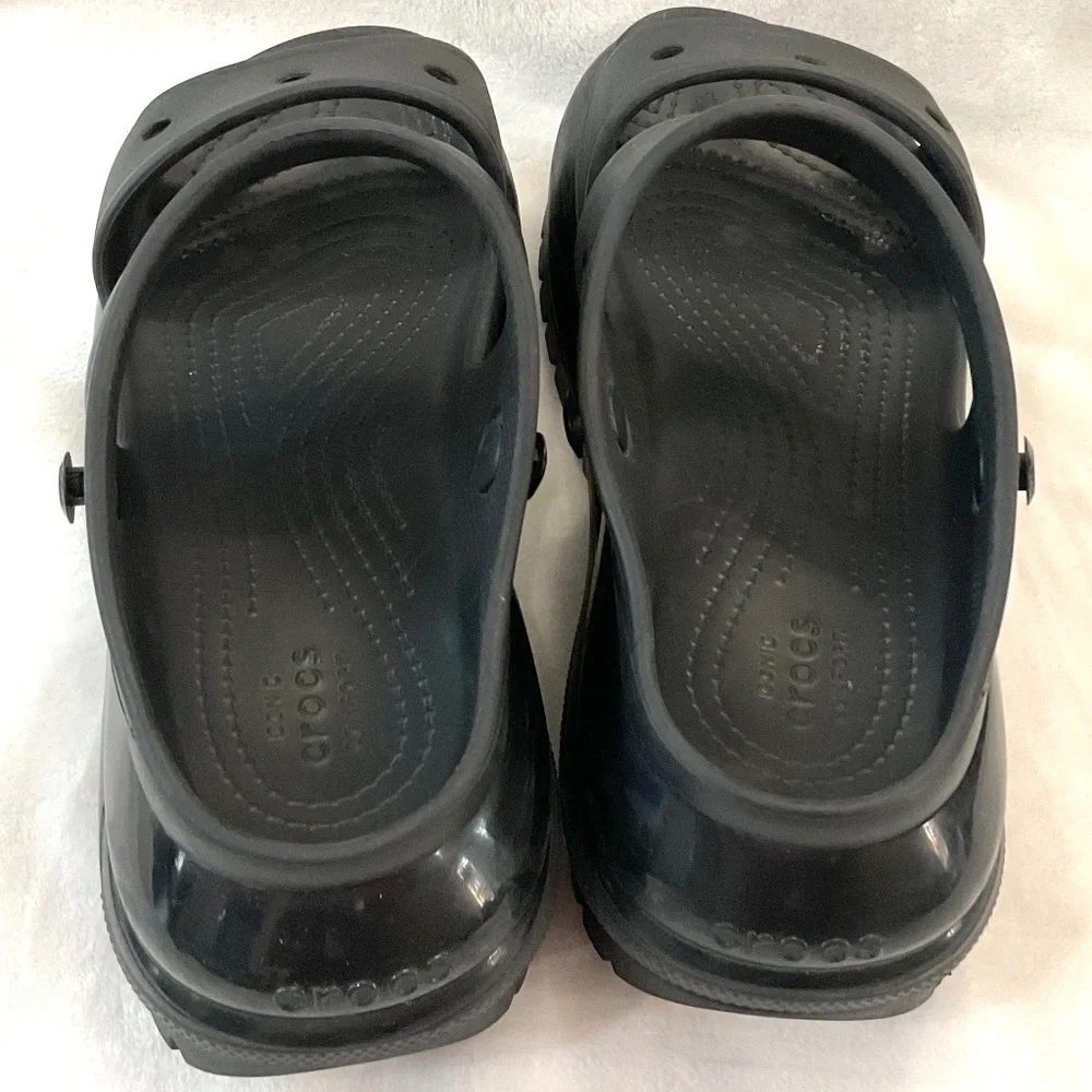 Black Crocs Mega Crush Chunky Platform Y2K Grunge Sandal Men— Sz 9 Wms Sz 11